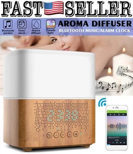 Air Humidifier Smart Bluetooth Speaker 7 Color Led Clock Essential Oil Diffuser - Picture 1 of 8