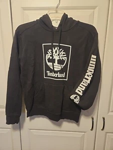 TIMBERLAND-MEN'S-LOGO-HOODIE-SIZE MEDIUM-BLACK WITH WHITE LOGO/LETTERING-GUC! - Picture 1 of 5