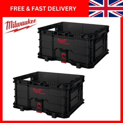 NEW Milwaukee PACKOUT Crate Twin Pack Heavy-Duty Stacking Storage Containers