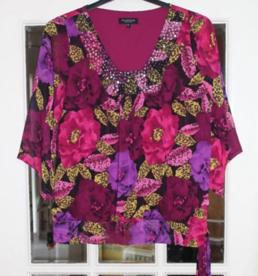 LADIES PINK MIX 3/4 CHIFFON SLEEVED BLOUSE WITH SIDE TIE FROM DEBENHAMS SIZE 12 - Image 1 of 4