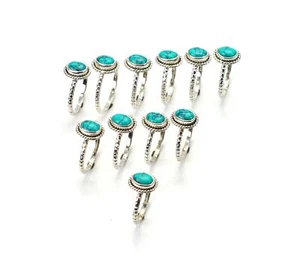 WHOLESALE 11PC 925 SOLID STERLING SILVER BLUE TURQUOISE RING LOT s300 - Picture 1 of 4