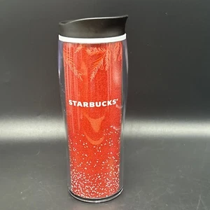 Starbucks 16 Oz Nestle Holiday Tumbler 2020 ~ Red Glitter Snowflakes Pine - Picture 1 of 13