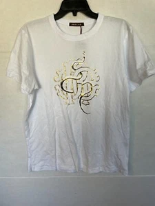 ROBERTO CAVALLI MENS LOGO-PRINT COTTON T-SHIRT SIZE L LARGE WHITE NEW - Picture 1 of 2