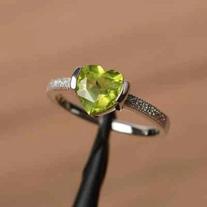 Lab-Created Green Peridot 925 Sterling Silver Handmade Ring Gift For Her - Picture 1 of 4