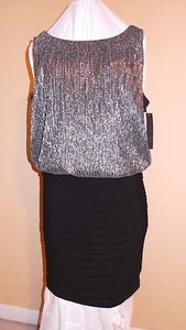 VESTIDO DE FIESTA SCARLETT BLUSA METÁLICA SIN MANGAS - TALLA 12 - NEGRO/PLATEADO - Imagen 1 de 4