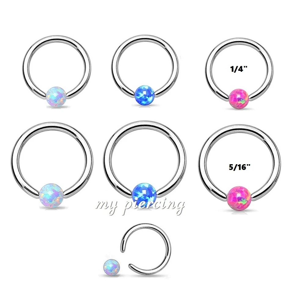 1PC. 16g 1/4" 5/16" Surgical Steel Opal Captive Bead Ring Earring Labret Septum - Image 1 of 1