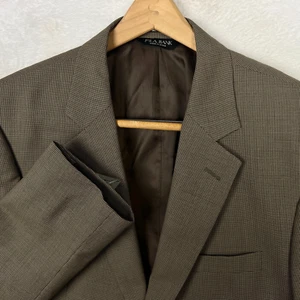 Jos A Bank Blazer Mens 42S Short Houndstooth Beige Brown Wool Suit Jacket - Picture 1 of 12