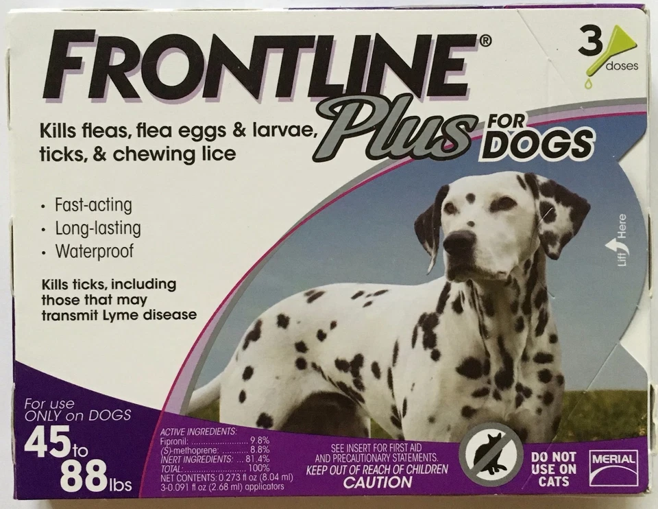 FRONTLINE Plus para perros antipulgas garrapatas medicina grande caja púrpura 3 meses CAJA DAÑADA Foto 1 de 1