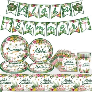 Summer Party Tableware Set for 16 Guests - Aloha Summer 69Pcs - Picture 1 of 8