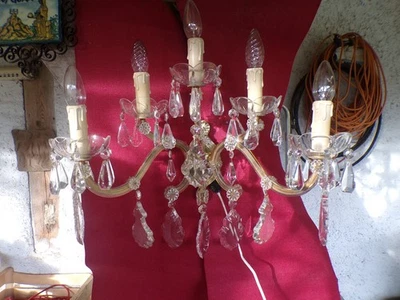 Applique murale bronze et pampilles cristal , 5 lumières - Photo 1/4