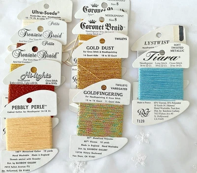 Rainbow Gallery Needlepoint Embroidery Thread Lot of 11 Assorted Colors Carded - Image 1 of 4