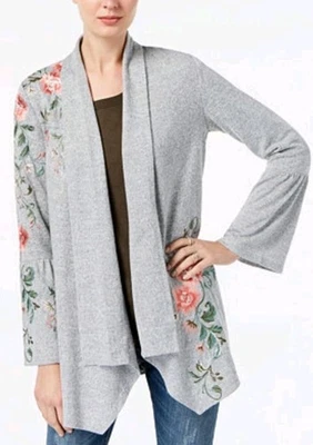 Cárdigan INC Boho Floral Bordado Tejido Manga Campana - M Foto 1 de 4