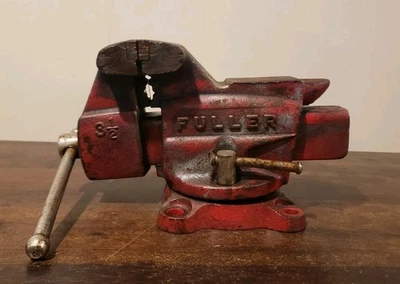 Tornillo de banco Fuller vintage de 3-1/2" con base giratoria y yunque rojo hecho en Japón Foto 1 de 4