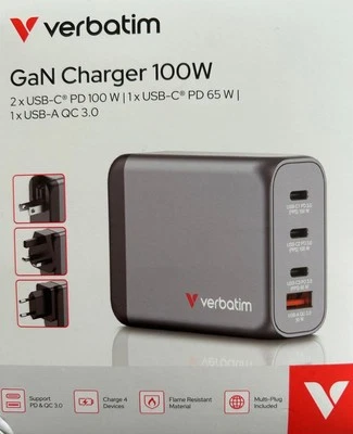 USB C & A Verbatim GaN Charger Ladegerät 100W in ungeöffneter Originalverpackung - Bild 1 von 4