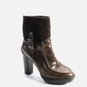 Tod's Women's Ankle Boots Suede Leather Heel Block in Brown EUC 38.5 - Picture 1 of 11