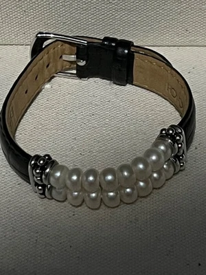 Pulsera Ajustable Honora Doble Hilo Perla Cuero Negro Genuino Usado Foto 1 de 4