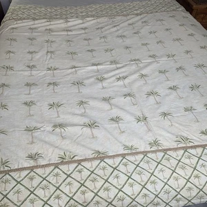 Waverly Tahiti Palm Trees Shower Curtain Yellow Green Beige 100% Cotton - Picture 1 of 8