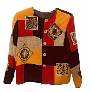 Chaqueta De Colección Julia Kim Mujer L Negra Dorada Roja Boho Arte Hippie Campesino Forrada - Imagen 1 de 10