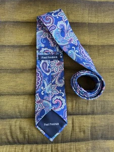Paul Fredrick Silk Tie - Made In Italy - Paisley - Blue Pink - Picture 1 of 3