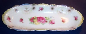 Antique Germany Porcelain Rose Boat Tray - 12 1/2 Inches - Picture 1 of 3
