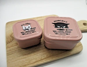 2025 square box container lunch box Cat pink 2pcs 150 75ml DAISO made in JAPAN - Picture 1 of 6