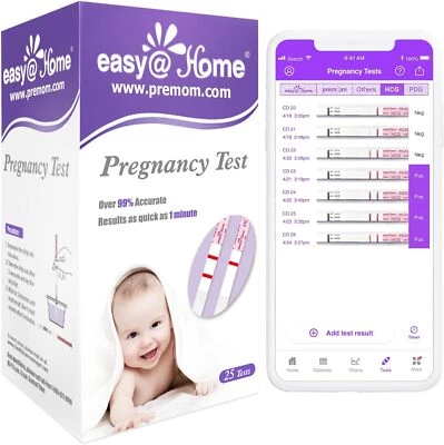 Easy@Home 25 x Pregnancy Test Strips for Early Detection 10 MIU/ml, Fertility T