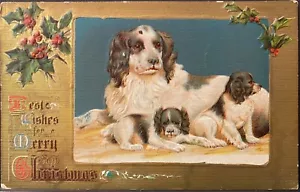 Hunde Postkarte ~ King Charles Spaniel Mutter Hund & Welpen ~ Weihnachtsgrüße - Bild 1 von 2