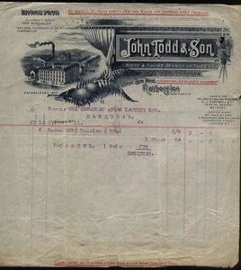1907 RUTHERGLEN, John Todd & Son, ROPE & TWINE Makers, Farme Loan Road, billhead - Picture 1 of 1
