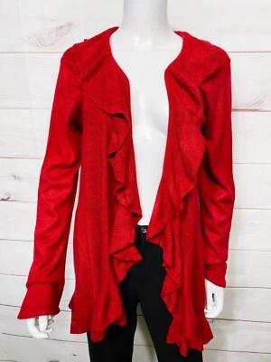 Cárdigan para mujer One World frente abierto talla L rojo con volantes manga larga Foto 1 de 4