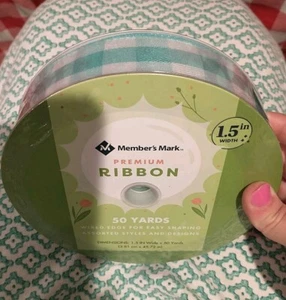 Member's Mark Premium Wired Ribbon 50 Yards 1-1/2 in Width, Teal Checkered - Picture 1 of 5