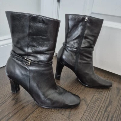 Vintage Anne Klein Leather Buckled Mid-Calf Boot Sz 8.5 Comfort Neutral Retro - Image 1 of 4