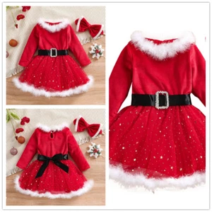 Kids Girls Xmas Dress Carnival Santa Claus Dresses Outfit Christmas Costume Red - Picture 1 of 17