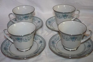 NORITAKE CONTEMPORATY FINE CHINA "BLUE HILL"SET OF (4) CUPS & SAUCERS - Picture 1 of 4