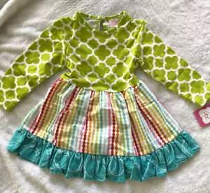 Ricrac & Rüschen 24M Kleid Neu mit Etikett Langarm Regenbogen ausgestellt Rüschen unten - Bild 1 von 2