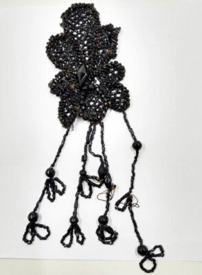 Victorian Funeral Mourning Trim Applique Beaded Work Vintage Ornate BB150-62 - Image 1 of 4