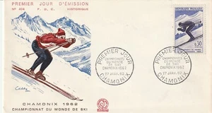Enveloppe 1er jour 404 1962 Chamonix Championnat du Monde de Ski Descente - Picture 1 of 2