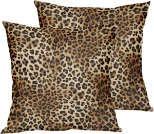 Brown Leopard Throw Pillow Cover - 2 Pcs Cheetah Pillow Case 18X18 Inch Cotton S - Picture 1 of 12