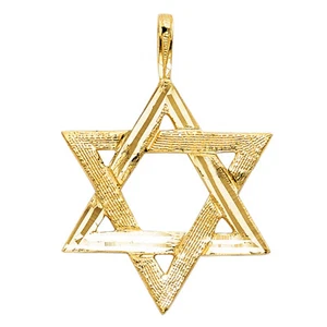 14K Yellow Gold Star of David Charm Pendant For Necklace or Chain - Picture 1 of 4