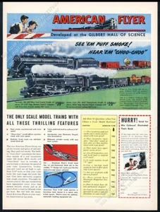 Juego de tren de juguete eléctrico American Flyer 1947 arte en color 4611 4607 anuncio impreso vintage - Imagen 1 de 7