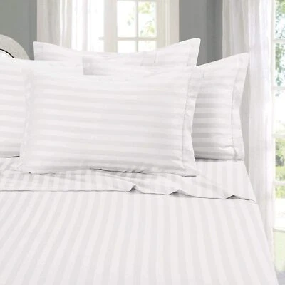 Premium 1000 TC Egyptian Cotton Bed Sheet Set 4 Piece, White Stripes - Image 1 of 4