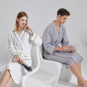 Unisex Summer Pajamas Terry Towelling Bath Robe Dressing Gown Soft Warm Kimono - Picture 1 of 15