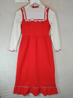 Prova Dress 1960s Women Vintage Maxi Hippy/Cottage Core Wear XS 6-8 Red White  - Image 1 of 4