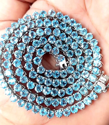 4mm Lab-Created Aquamarine Women's Tennis Necklace in 14K White Gold Over 925 - Image 1 of 4