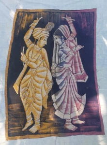 Radha Krishna Batik Handmade Wall hanging Deity God Cotton Tapestry India Asia A - Picture 1 of 6