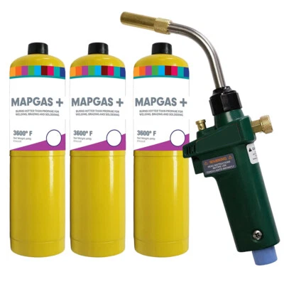 Pro Soldering Brazing Blow Lamp Torch  & 3 x Mapp Map Gas Cylinder Burner - Image 1 of 3