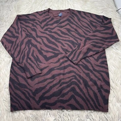 Gap Women's L Tiger Animal Print Oversized Pullover Sweater Purple-Brown Black - Image 1 of 4