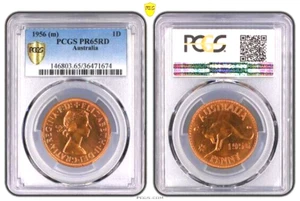 AUSTRALIA 1956 M PENNY PERFECT PROOF PCGS PR65 GRADE KEY DATE LOW MINT FDC - Picture 1 of 1