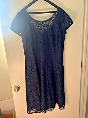 NWT! White House Black Market Size 16 Lined Lace Navy Dress ($160) - Imagem 1 de 4