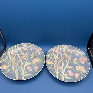 WBI Porcelain Blue Plate Bird Of Paradise Hand Painted 10 1/8” Set Of 2 - Picture 1 of 18