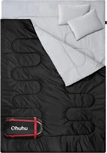 Schlafsack Outdoor Sommer: Ohuhu Doppelschlafsack mit 2 Kissen und Tragetasche, - Bild 1 von 3